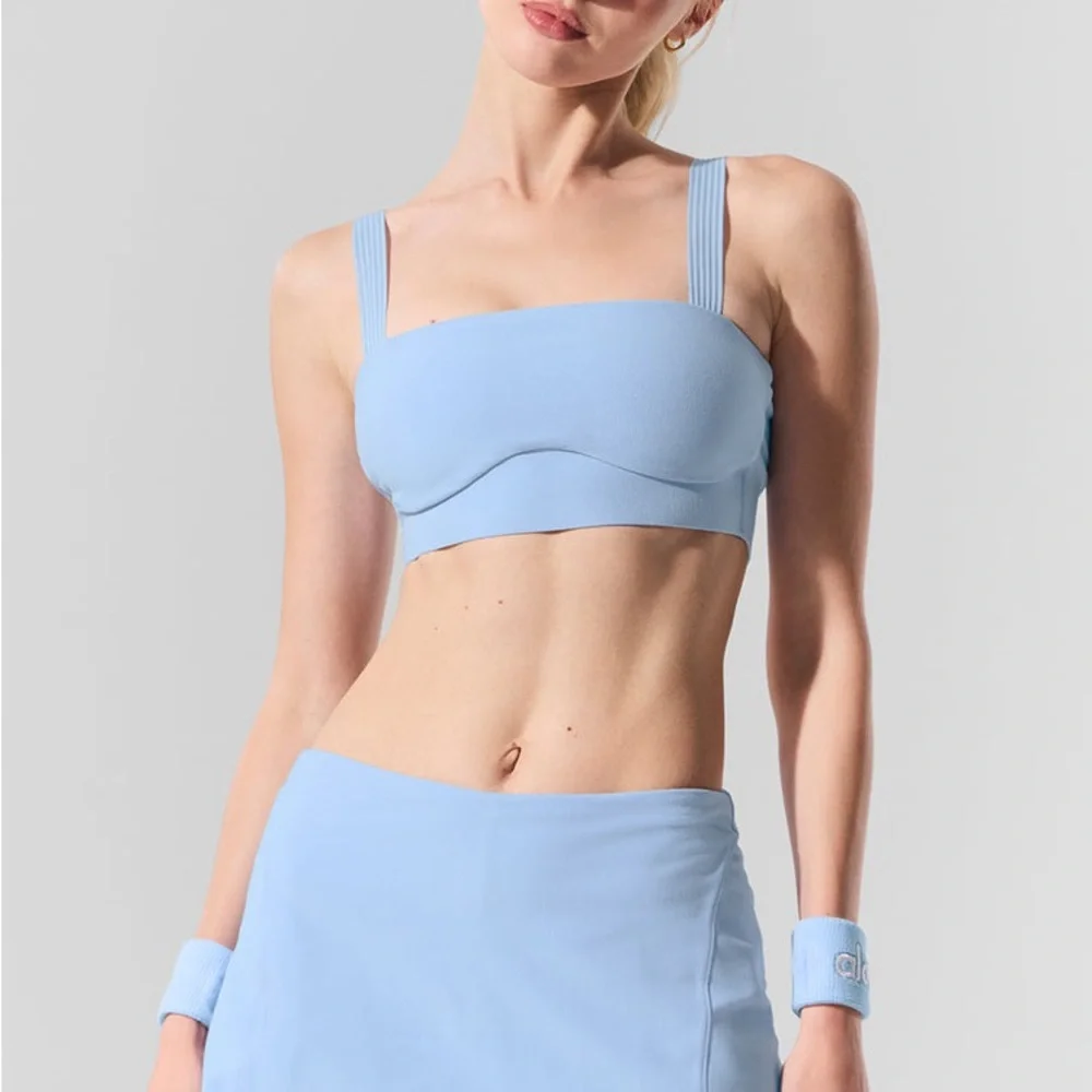 NWT Alo Yoga‎ Alosoft Serve It Up Bra Seashell Blue Large